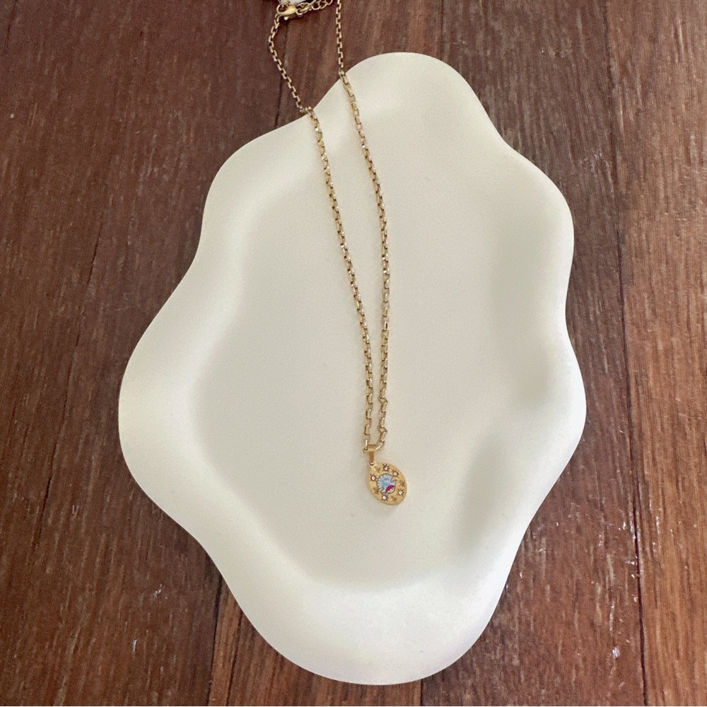 18K Gold Painted Stainless Steel Pendant Necklace Colorful Enamel Art, 18" + 2